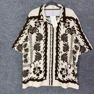 NEW Commense Tropical Plant Print Vacation Button Down Shirt Floral Size Large